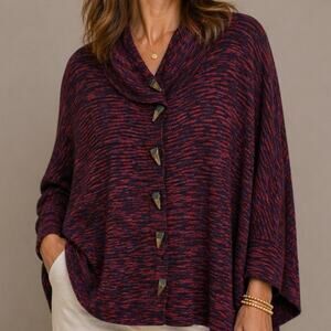 Baobei Artsy Wooden Button Cardigan O/S One size Marled Purple Dolman Boxy Wool